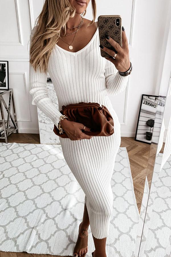 A New Day Ribbed Knit Midi Dress-consonak