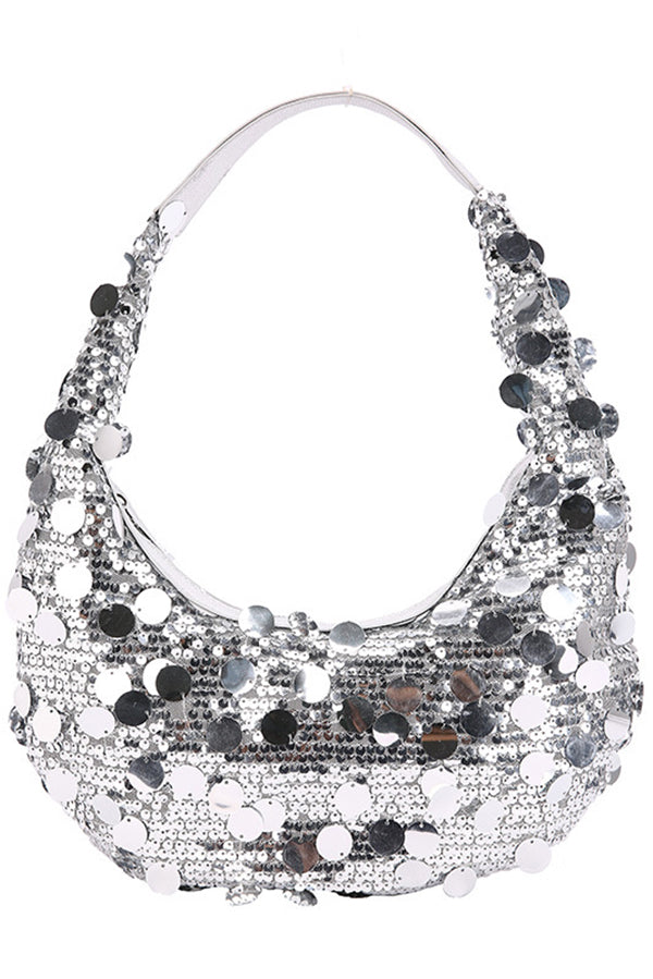 Large Sequin Embellished Zipper Shoulder Bag-consonak