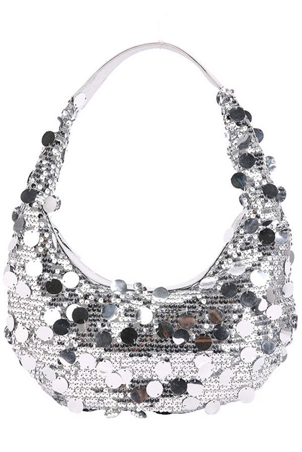 Large Sequin Embellished Zipper Shoulder Bag-consonak