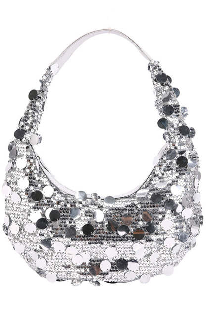 Large Sequin Embellished Zipper Shoulder Bag-consonak