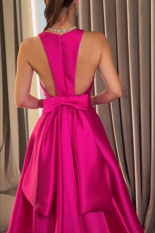Modern Charm Satin Back Bow Detail Pocketed Porm Maxi Dress-consonak