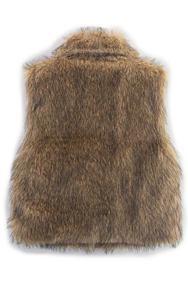 Stylish Collared Sleeveless Short Faux Fur Vest-consonak