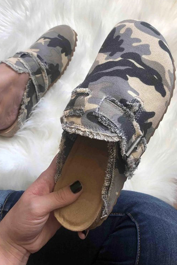 Fashionable Printed Raw Edge Flat Casual Shoes-consonak