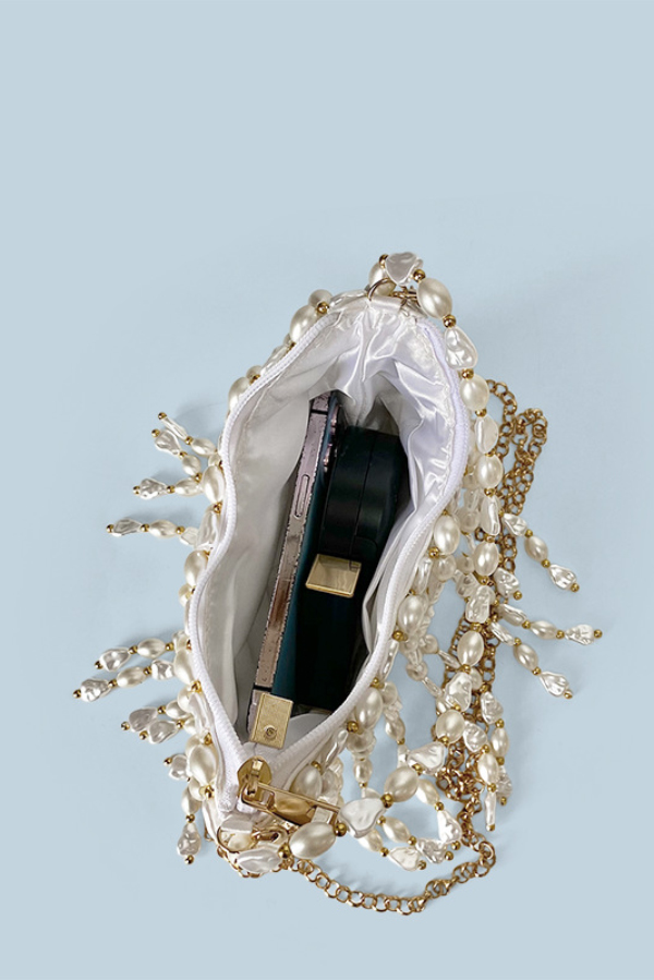 Fashionable Pearl Irregular Beaded Tassel Bag-consonak