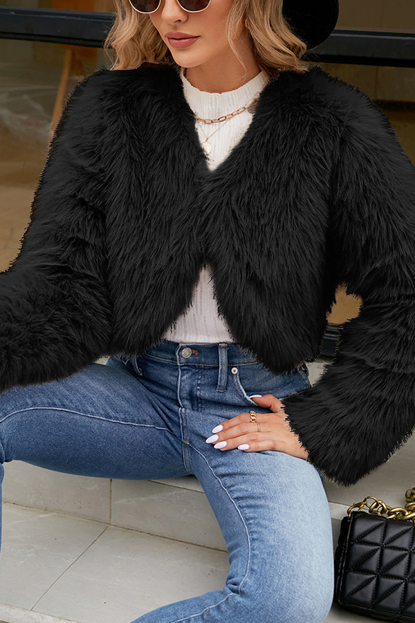 Stylish Long Sleeve Short Casual Faux Fur Jacket-consonak