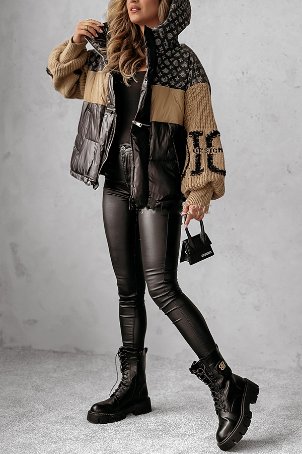 Stylish Denim Knit Long-sleeved Patchwork Hooded Pocket Thickened Jacket-consonak