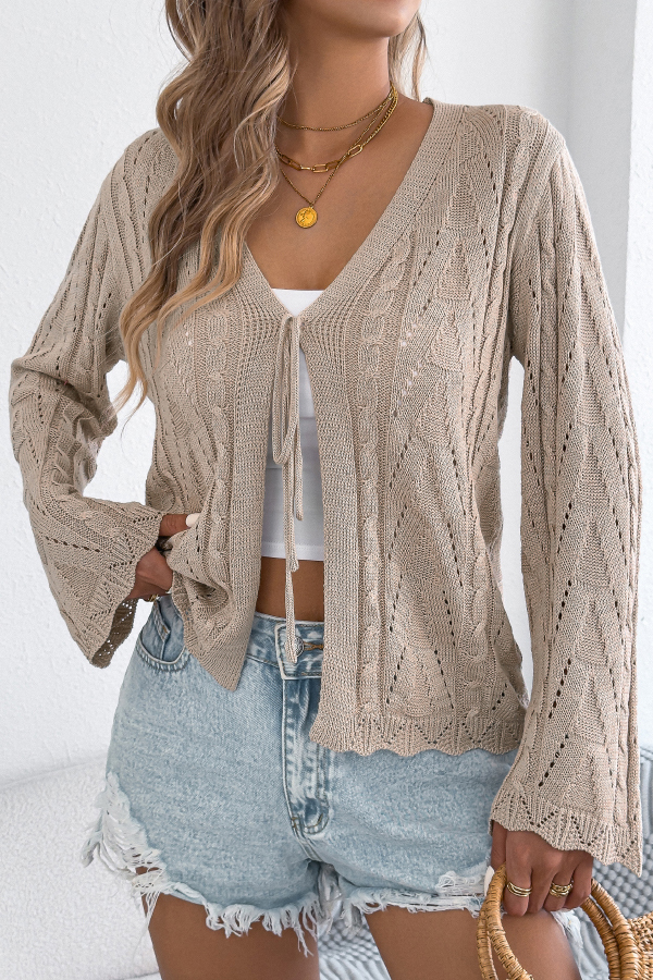 Solid Color Loose V-neck Long-sleeved Vacation Knit Cardigan-consonak