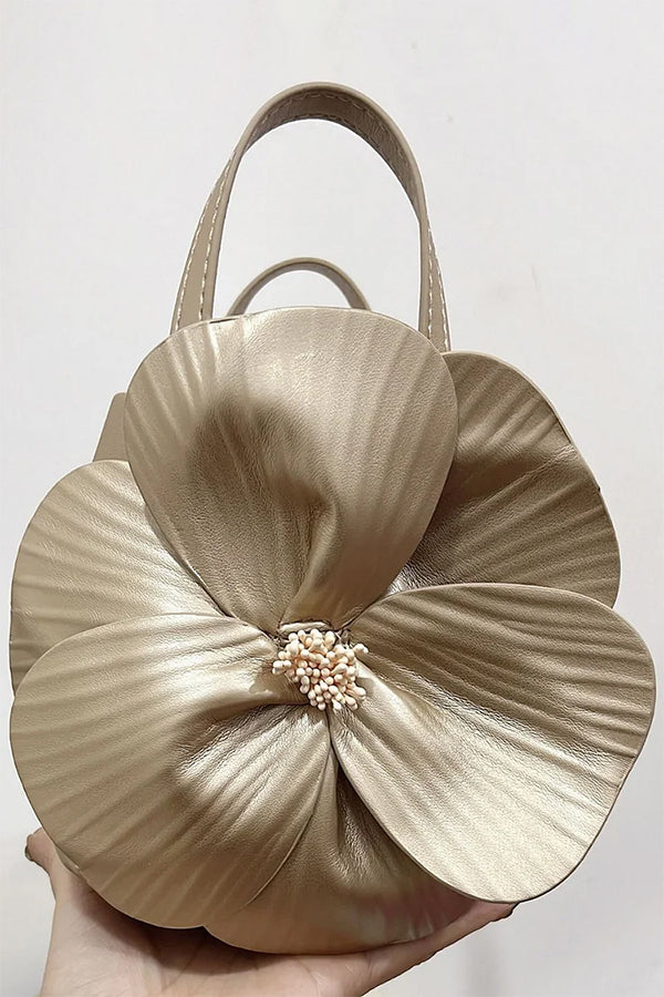 Fashionable 3D Petal Flower Solid Color Collar Handbag (including Lining)-consonak
