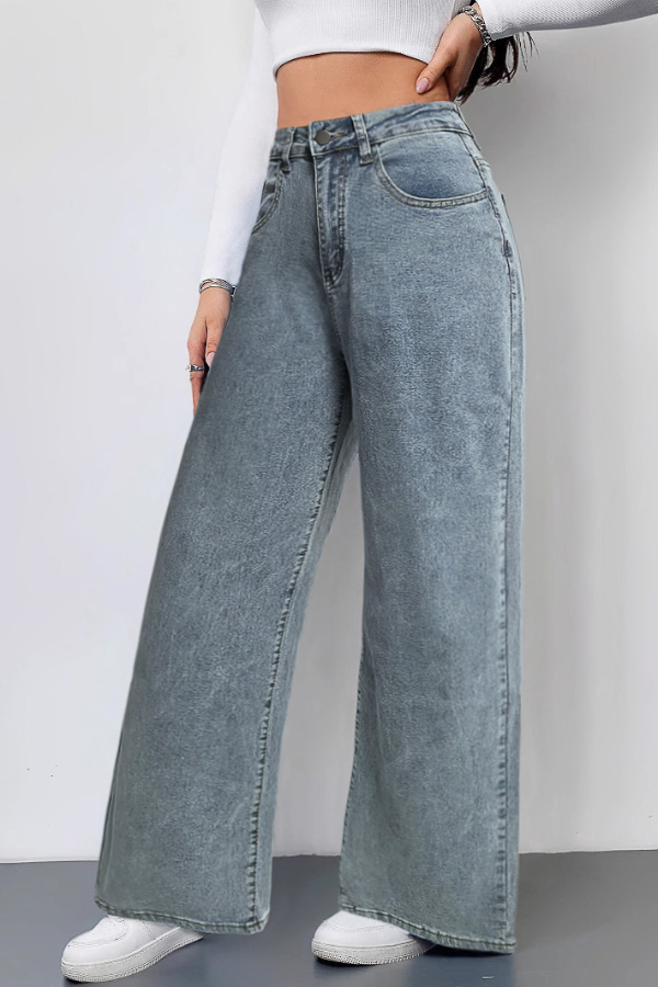 Fashionable Bow Embroidered Pocket Casual Loose Wide-leg Jeans