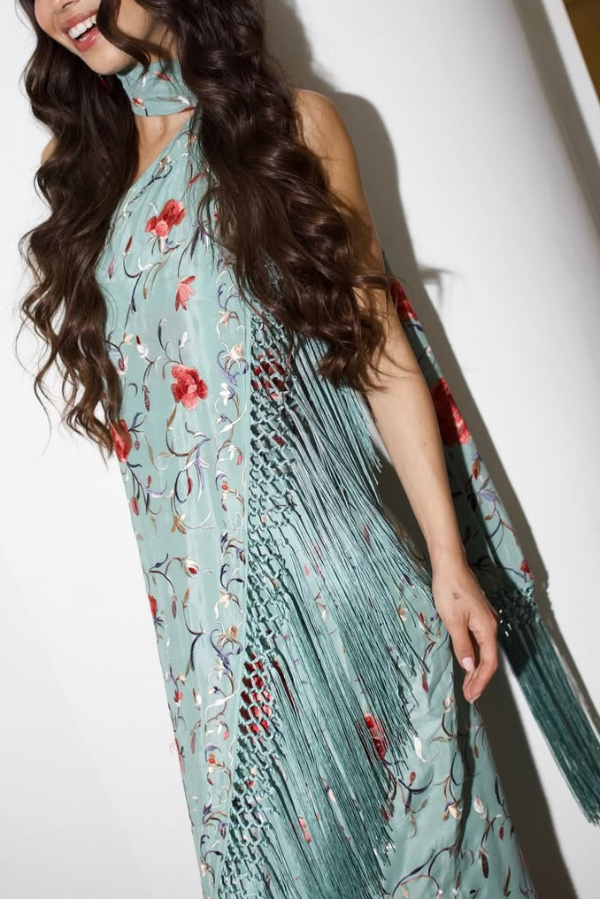 Floral Print Halter Neck Sleeveless Elegant Tassel Maxi Dress | Consonak