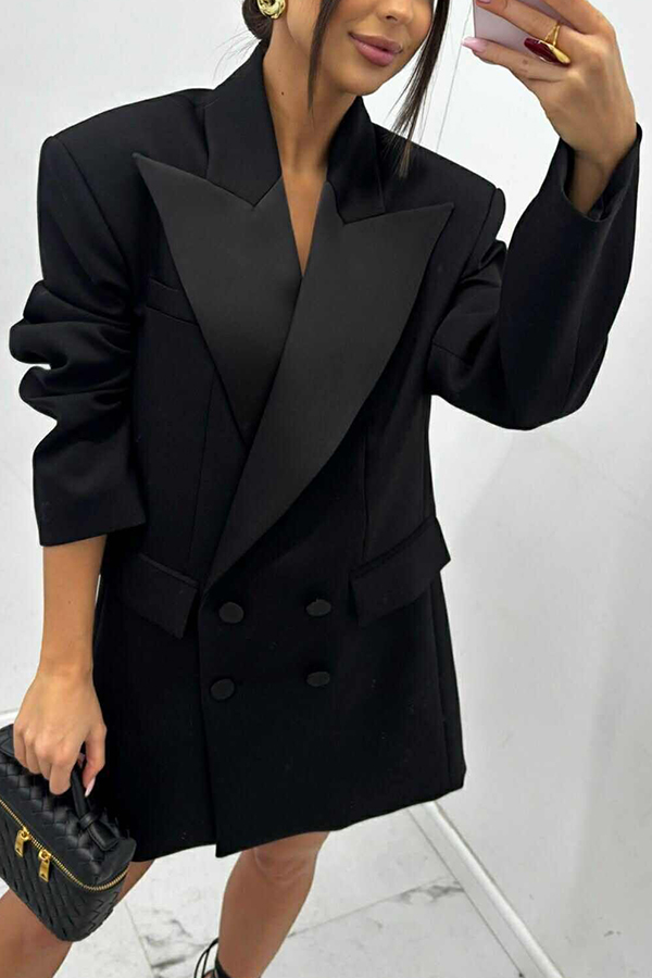 Chic Style Satin Lapel Button Up Long Sleeve Oversized Blazer-consonak