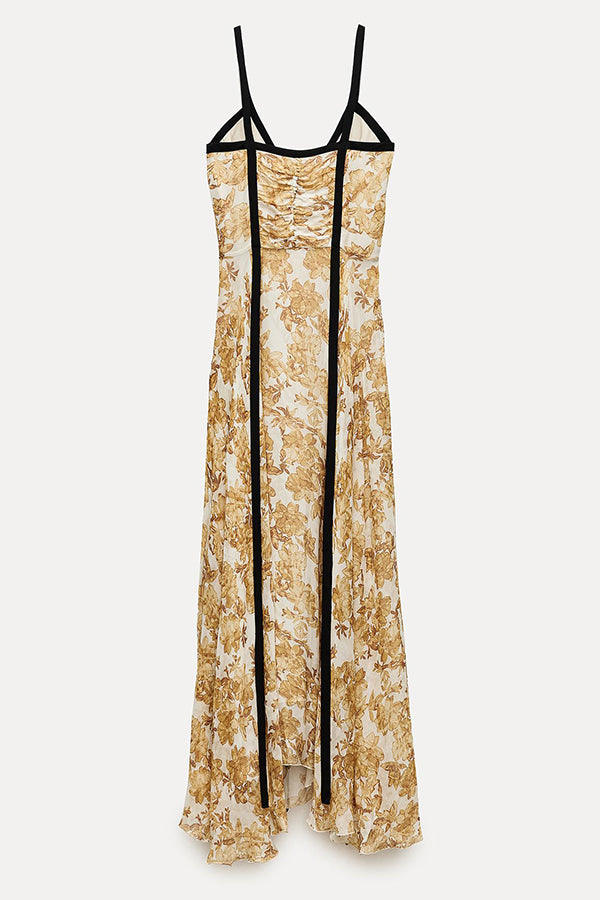 Violet Contrast Unique Print Pleated Backless Strappy Maxi Dress-consonak