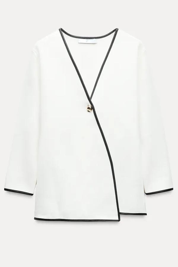 Take My Chances Contrast Trim Gold Button Long Sleeve Loose Jacket-consonak