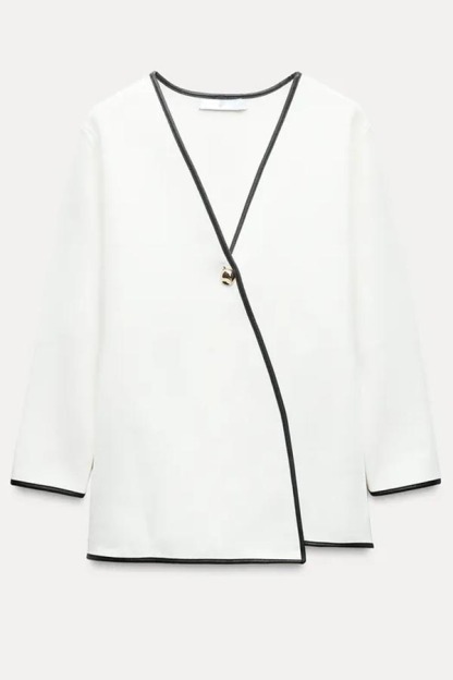 Take My Chances Contrast Trim Gold Button Long Sleeve Loose Jacket-consonak