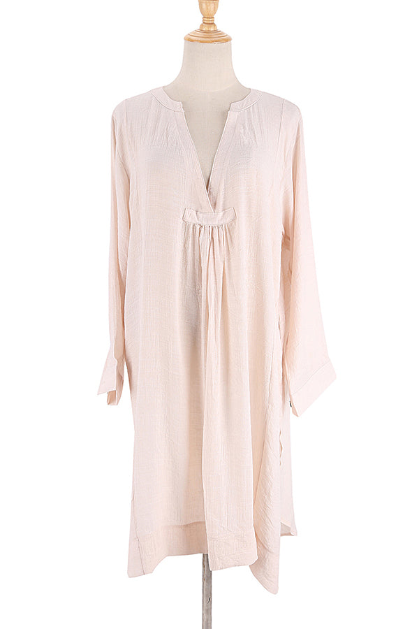 A Perfect Travel Linen Blend Pocketed Cover-up Dress-consonak