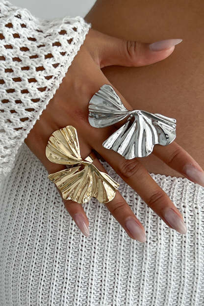 Fashion Irregular Ginkgo Leaf Shape Alloy Ring-consonak