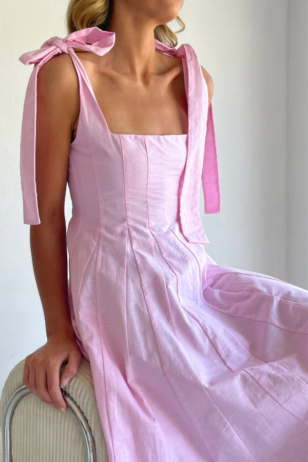 Solid Color Sleeveless Tie-up Suspender Elegant Patchwork Maxi Dress-consonak