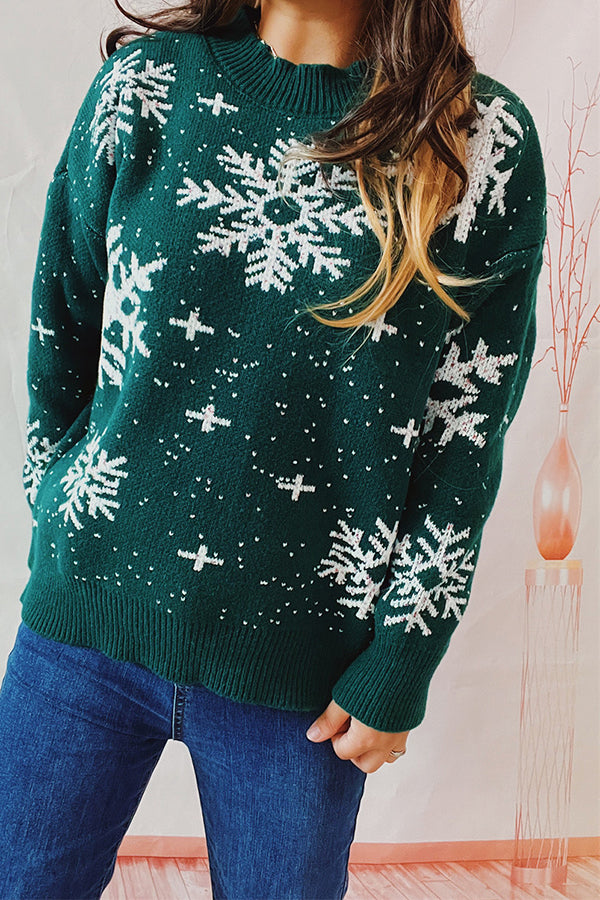 Christmas Pattern Knitted Crew Neck Long Sleeved Sweater-consonak