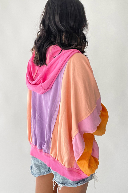 Fresh Color Matching Fashionable Loose Casual Hooded Jacket-consonak