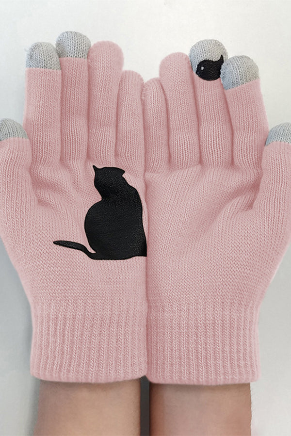 Cat and Bird Print Gloves-consonak