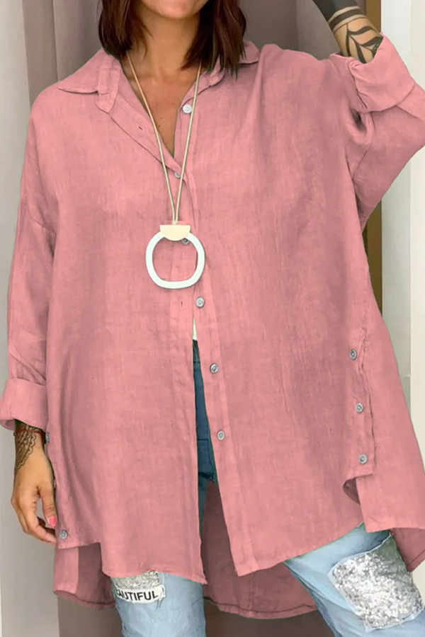 Linen Blend Casual Button-down Long-sleeve Loose Shirt-consonak