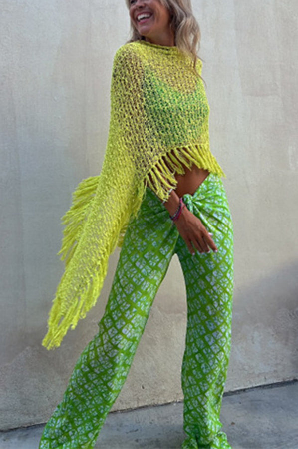 Sunset Breeze Hollow Out Tassel Knit Cover-up Top-consonak