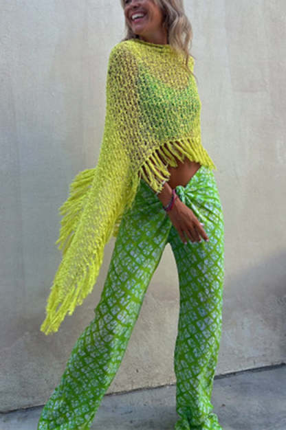 Sunset Breeze Hollow Out Tassel Knit Cover-up Top-consonak