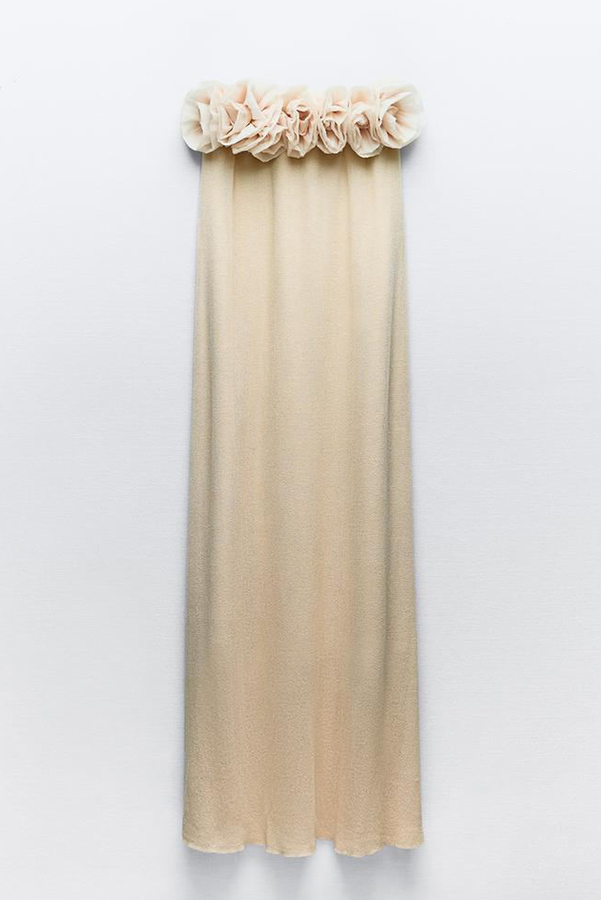 Blooming Chic Flower Applique Elastic Off Shoulder Strapless Maxi Dress-consonak