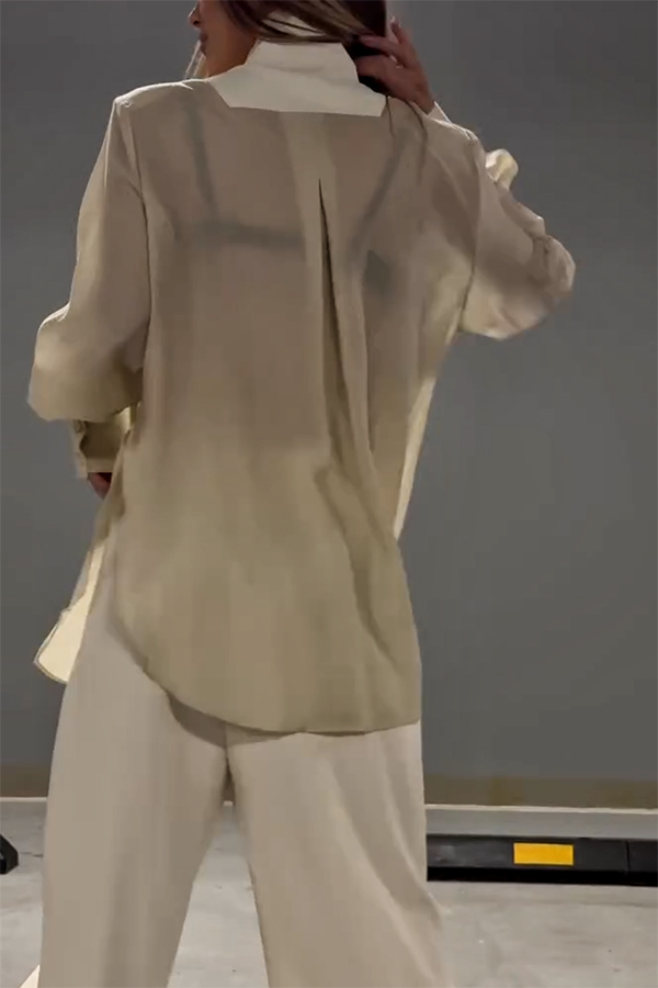 Chic and Elegant Chiffon Patchwork Irregular Lace-up Jacket and Pocketed Straight-leg Pants Set-consonak