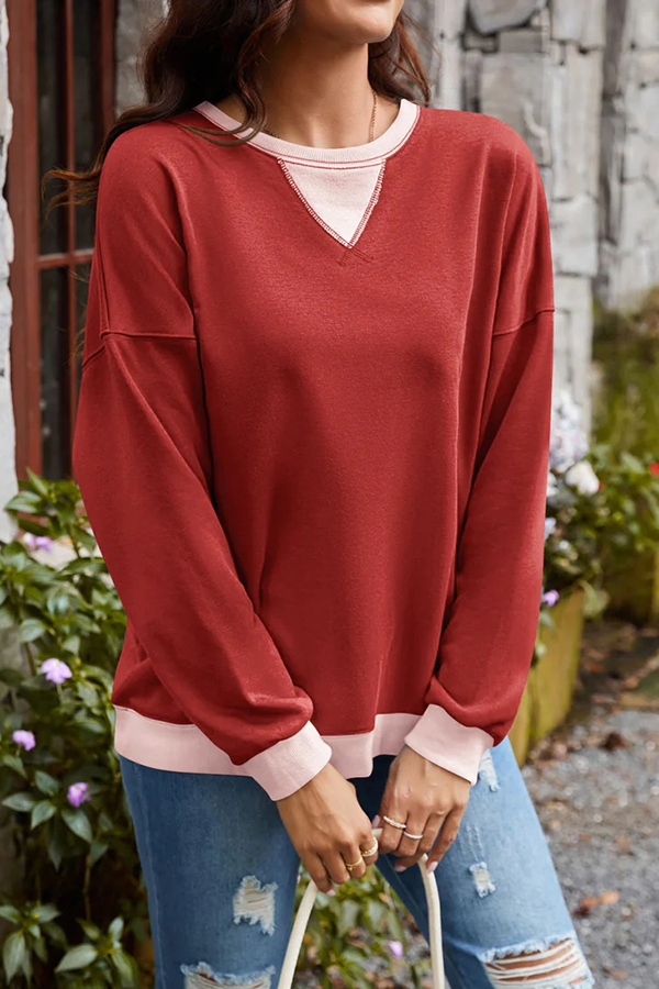 Fashionable Contrasting Color Loose Long-sleeved Casual Sweatshirt-consonak