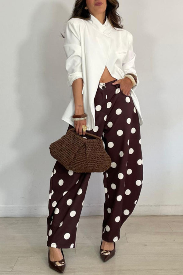 Jino Polka-Dot Print High Rise Elastic Waist Pocket Bloomers Pants