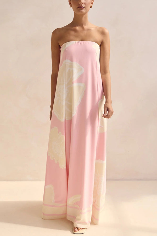 Unique Print Sexy Tube Top Back Zipper Loose Maxi Dress-consonak