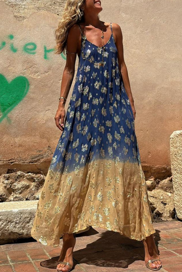 Bianca Tie Dye Gradient Flower Print Pocketed A-line Slip Maxi Dress-consonak