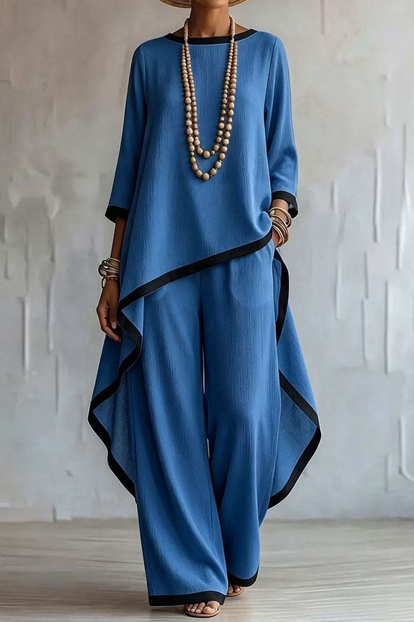 Minimalist Asymmetric Tunic & Wide-Leg Trouser Set-Consonak