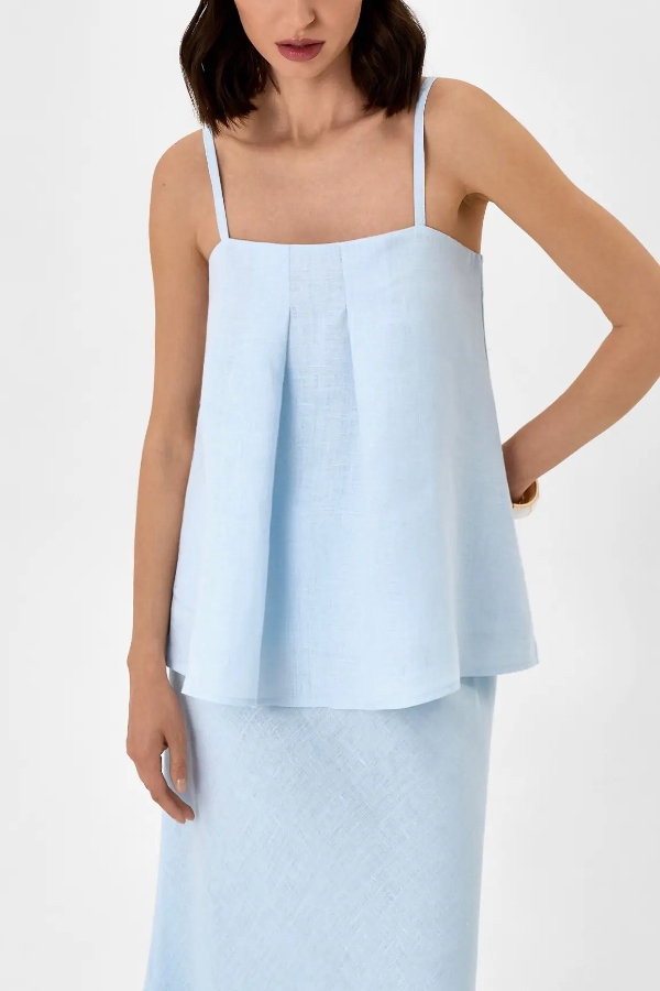 Linen Blend Loose Square Neck Camisole Top and Elegant Resort Maxi Skirt Set-consonak