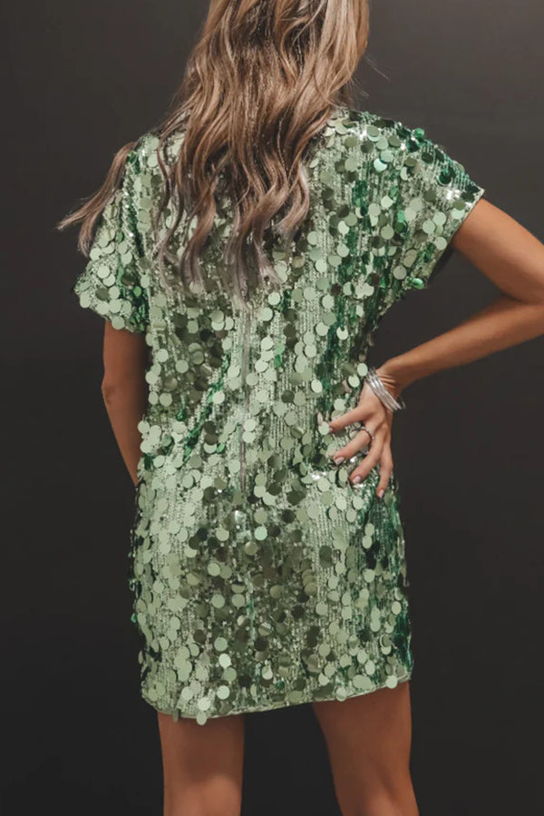 Fashionable Sequined Loose Short-sleeved Mini Dress-consonak