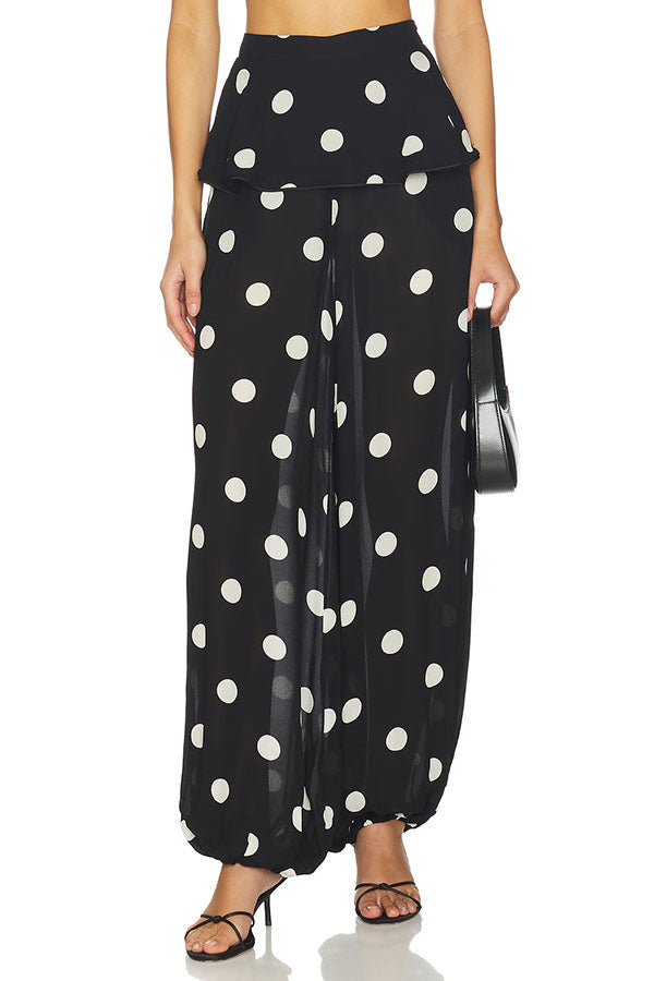 Adriana Polka Dot Bandeau Halter Top and Elastic Waist Pocket Skirt Hem Balloon Pants Set