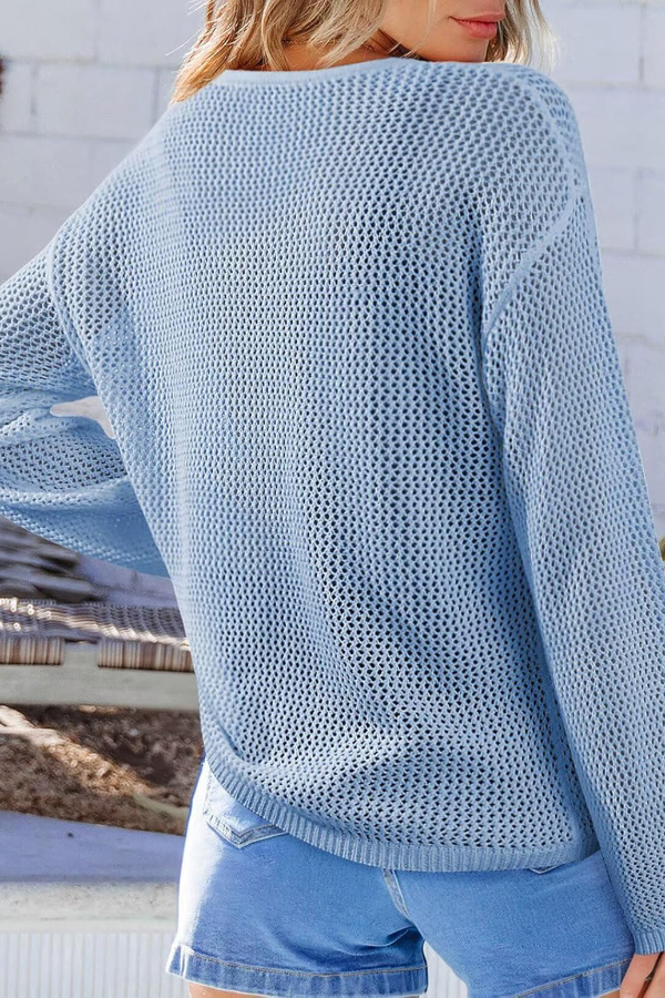 Coconut Tree Jacquard Loose Round Neck Long-sleeved Casual Knitted Cover-up-consonak