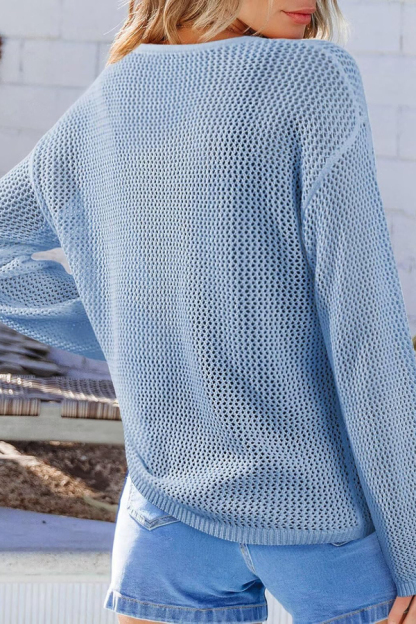 Coconut Tree Jacquard Loose Round Neck Long-sleeved Casual Knitted Cover-up-consonak