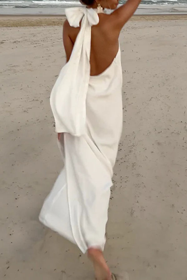 Floral Embellished Satin Halterneck Backless Resort Maxi Dress-consonak