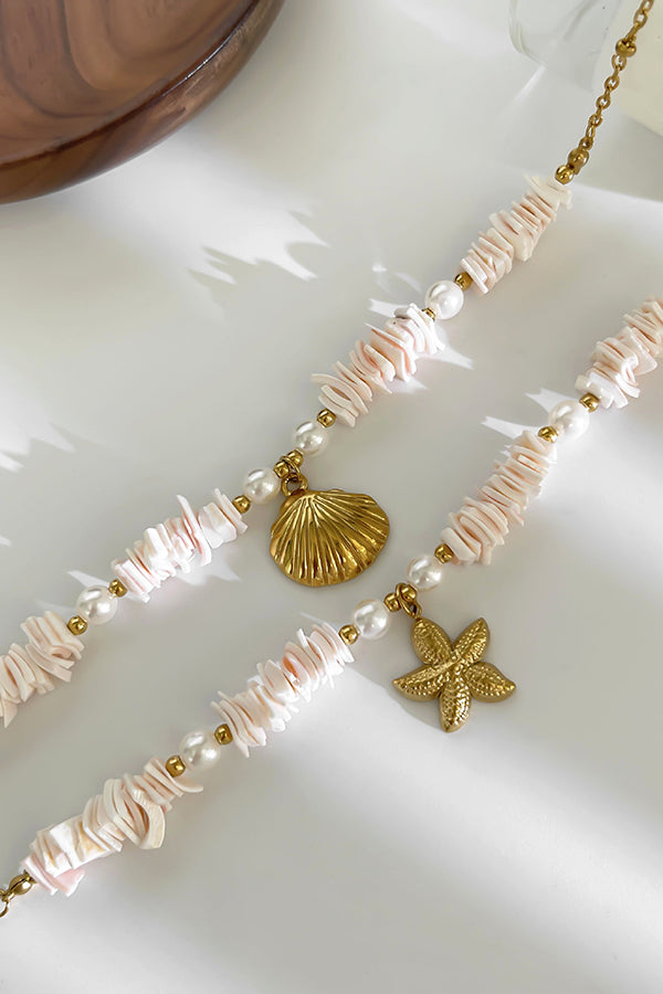 Ocean Style Stainless Steel Shell Starfish Pearl Necklace-consonak