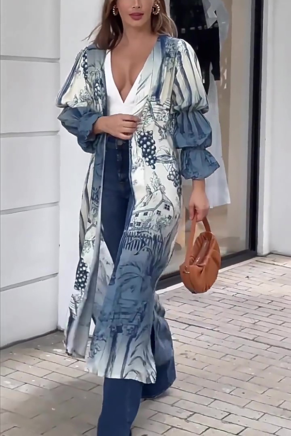 Unique Printed Loose Long Shirt Outerwear-consonak