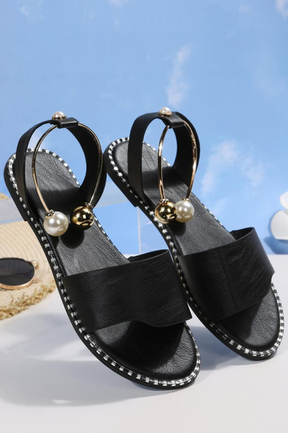Summer Simple Flat Bottom Pearl Buckle Roman Sandals-consonak