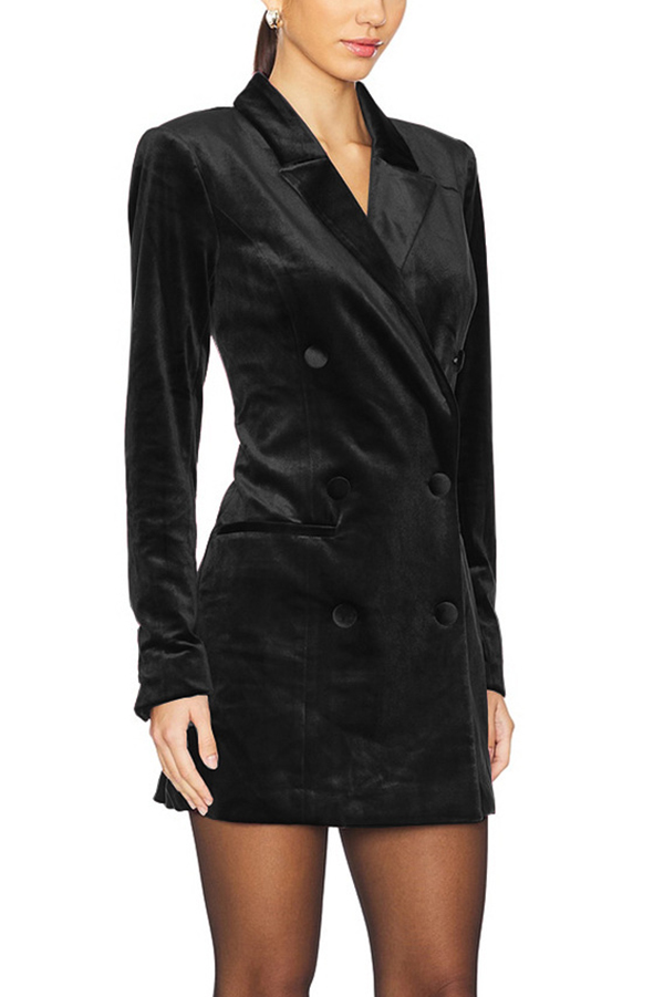 Holiday Soiree Solid Color Velvet Lapel Long Sleeve Blazer Mini Dress-consonak