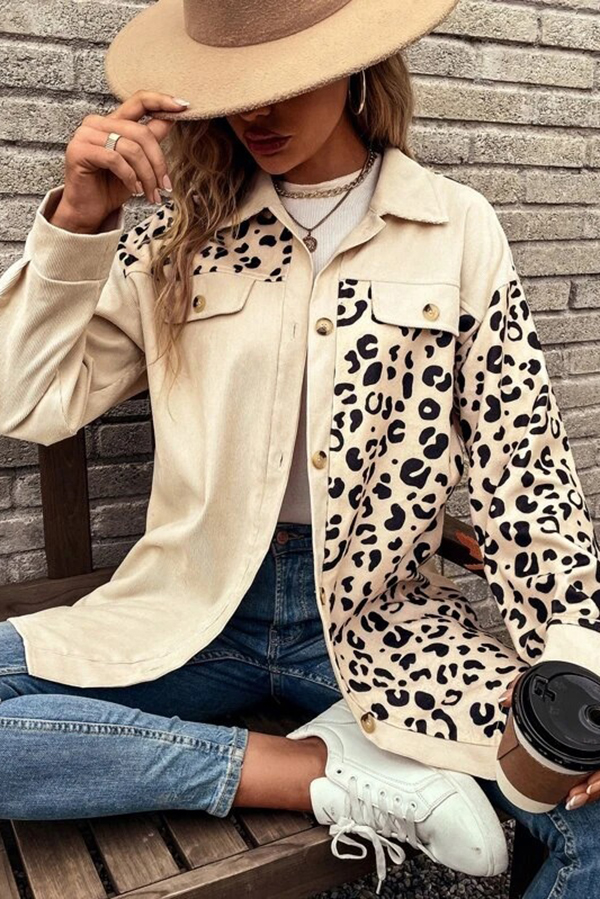 Leopard Print Single-breasted Mid-length Shirt Jacket-consonak