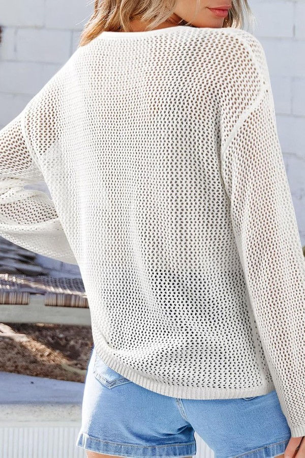 Coconut Tree Jacquard Loose Round Neck Long-sleeved Casual Knitted Cover-up-consonak