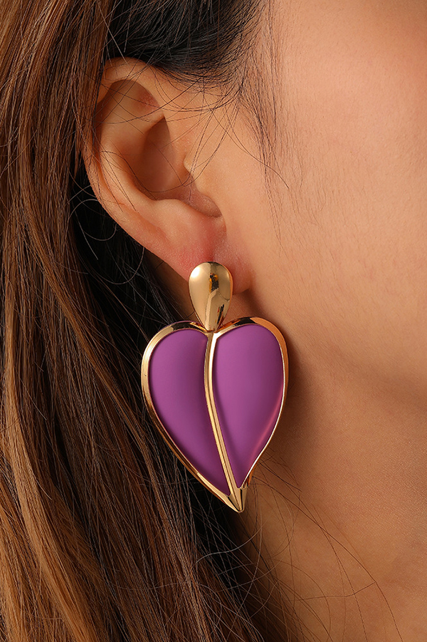 Casual Resort-style Lacquered Color-blocked Heart-shaped Earrings-consonak