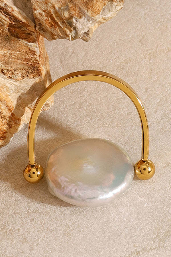 Fashion Button Pearl Polished Elegant Ring-consonak