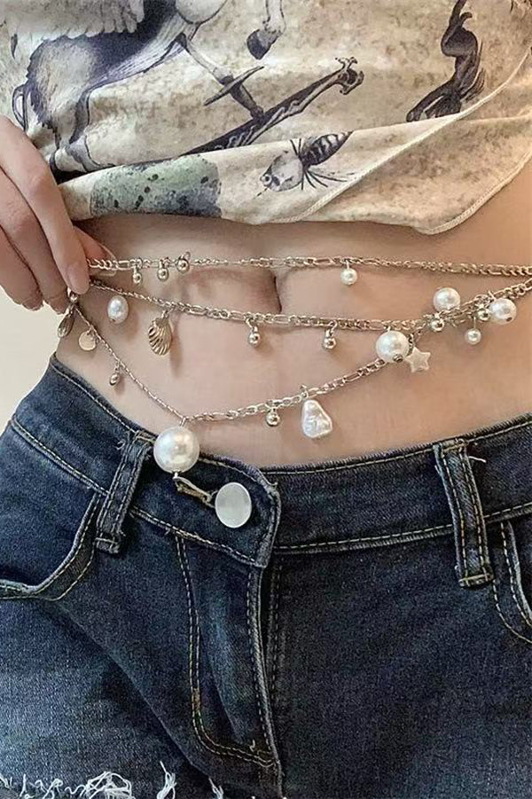 Exquisite Multi-layer Pearl Beaded Tassel Waist Necklace-consonak