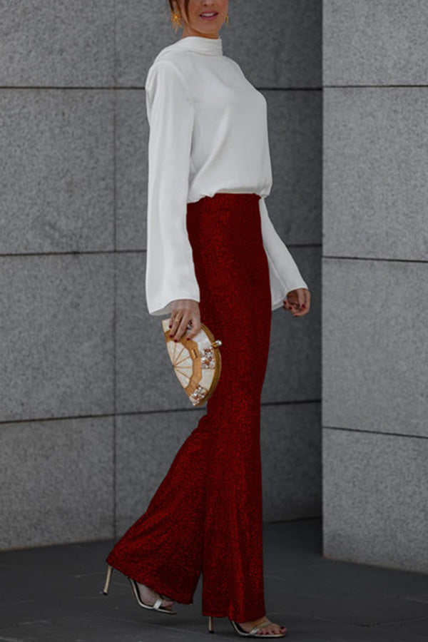 Diva Sequin High Rise Elastic Waist Flare Pants | Consonak